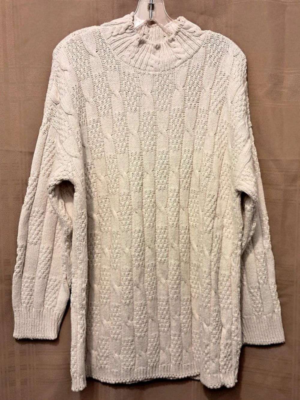 Vintage CHEROKEE Cable Knit Cowl Neck Cotton Sweater in Cream Large